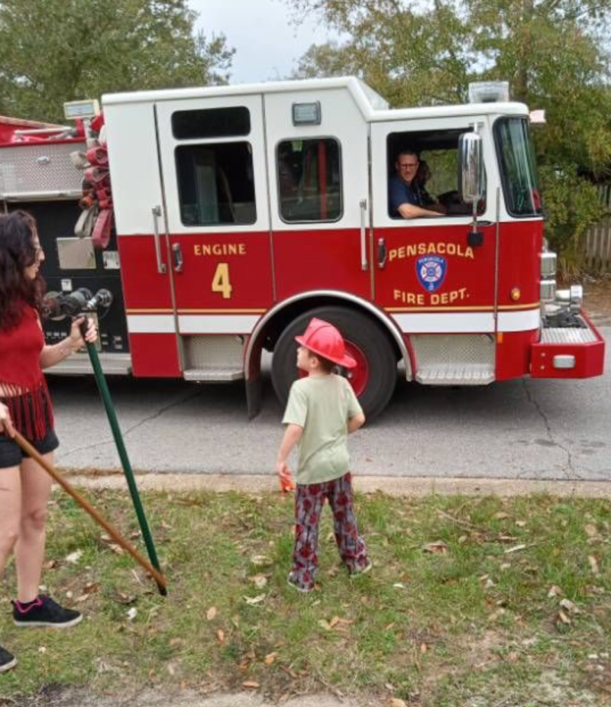 Miracle preemie celebrating 6th birthday with firefighters.